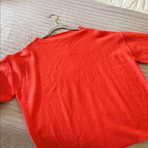 Eileen Fisher Vibrant Coral-Red Lightweight Boiled Wool Top
